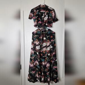 Wibor - Elegant Floral Skirt and Blouse Set Size 38